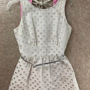 Eliza J Polka Dot Jacquard Fit & Flare Dress Silver Gold - Size 8